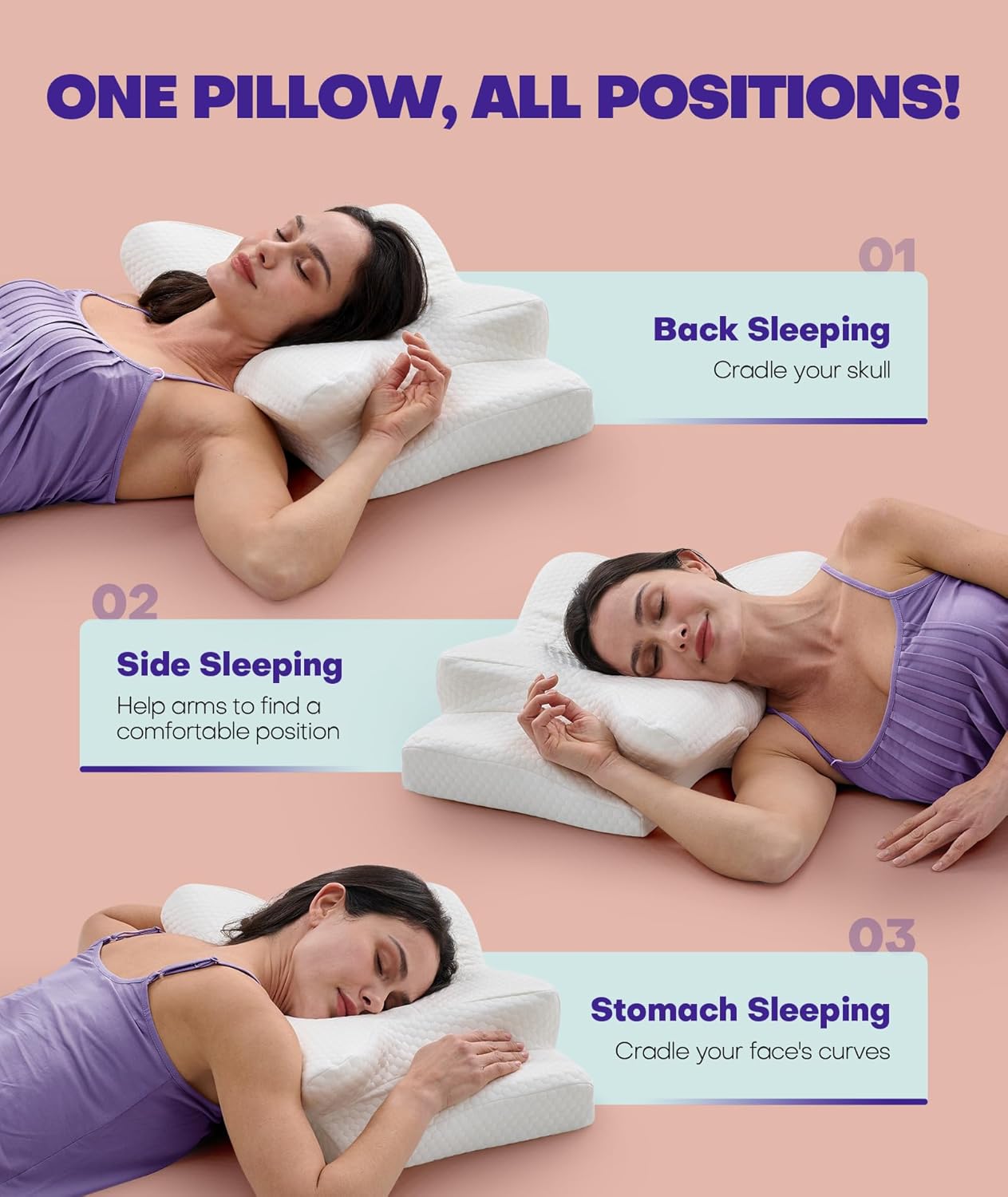 Cervical Neck Support Pillow for Side Sleepers, Orthopedic Contour Memory Foam Pillow for Neck Relief, Ergonomic Sleeping Pillow for Back and Stomach Sleepers, Cooling Pillow for Sleeping, White